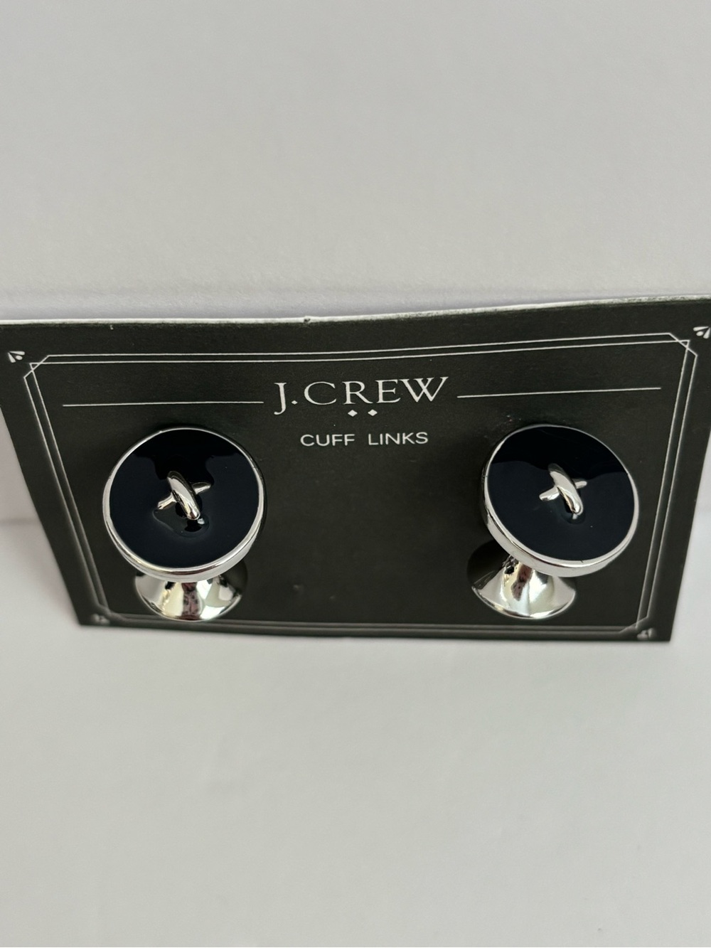 J. Crew Factory Navy Blue Silver Button Cuff Links NWT - Picture 3 of 5